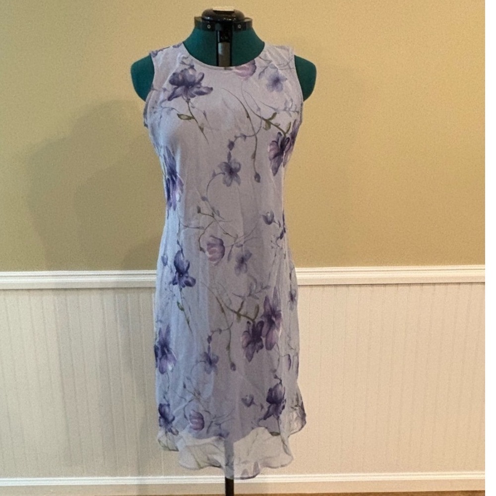 Giorgio Fiorlini Women's Size 12 Purple Floral Sleeveless Midi Dress VintageSi